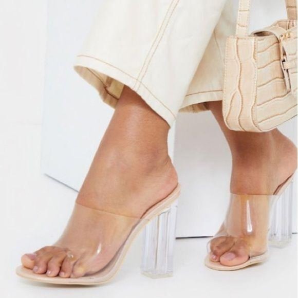 !! NEW !! Clear Peep Toe Block Heels in Nude - Picture 8 of 9